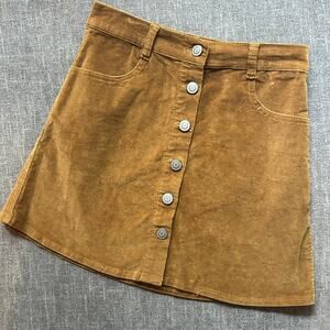 BRANDY MELVILLE Camel Corduroy Mini Skirt Button Front Sz SM